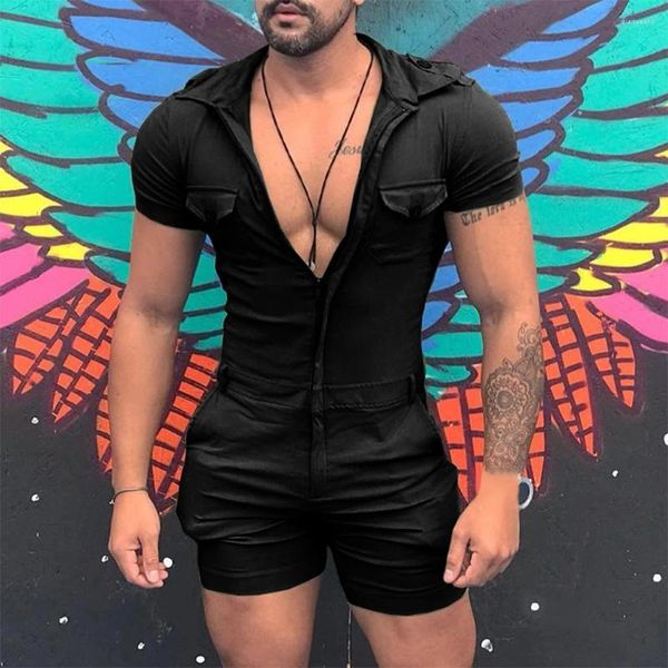 Calças masculinas verão manga curta casual macacão magro macacão carga shorts playsuits magro macacão roupas de alta qualidade 2024