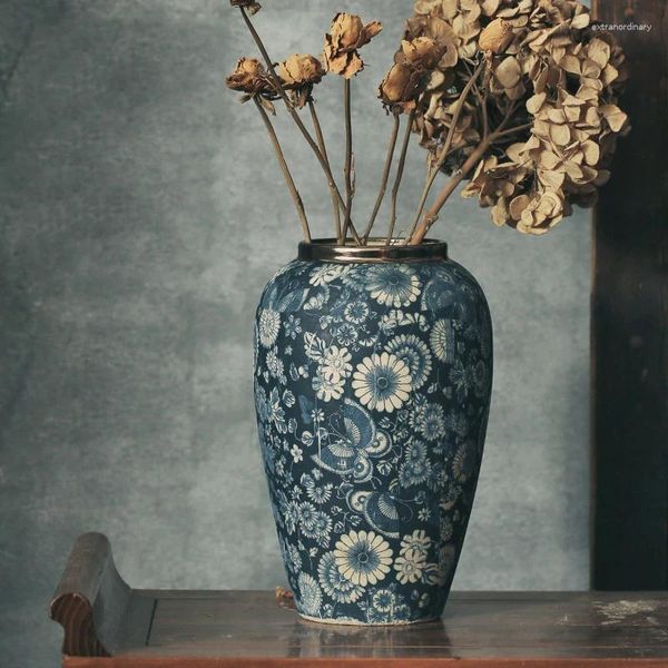 Vasen Umriss In Gold Keramikvase Chinesisches Wohnzimmer Retro Blau Und Weiß Porzellan Kunstwerk Hoher Boden S Für