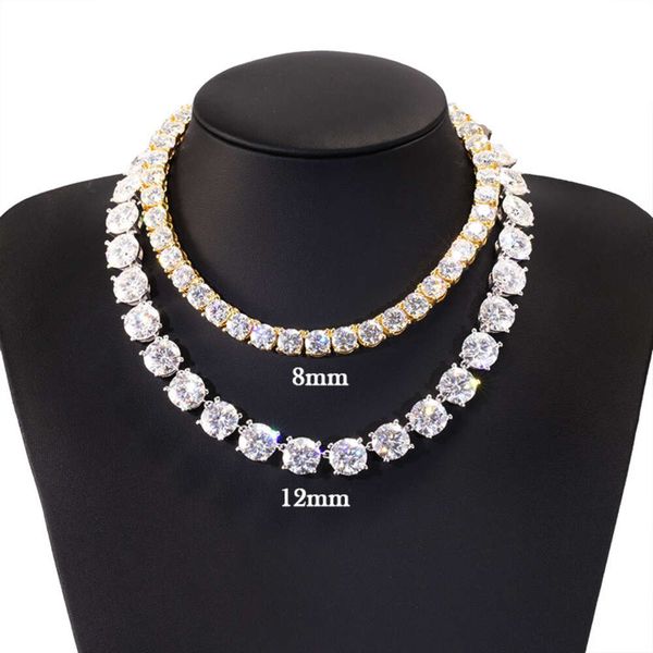 Yu Ying pesante 8 mm 12 mm più grande VVS Moissanite catena da tennis in argento sterling placcato oro per gioielli hiphop