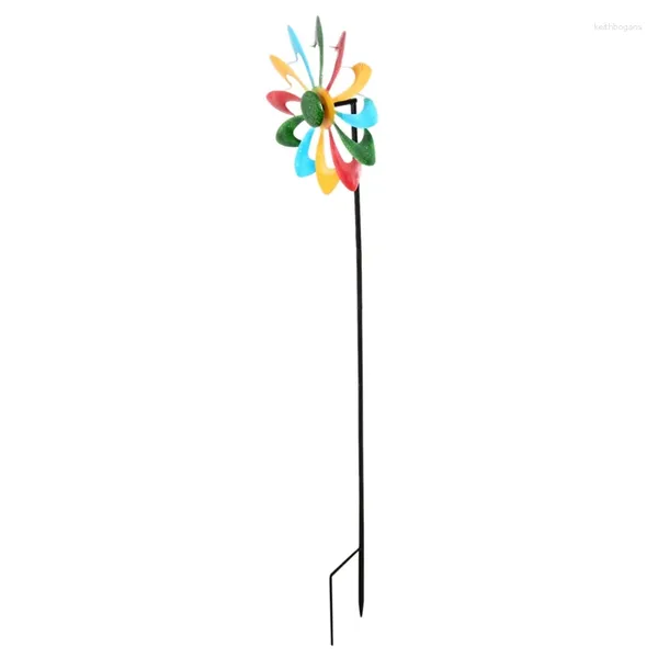 Statuette decorative Mulino a vento Decorazioni da giardino Scultura colorata con girandola a vento in metallo a 12 foglie per patio con decorazioni artistiche da giardino