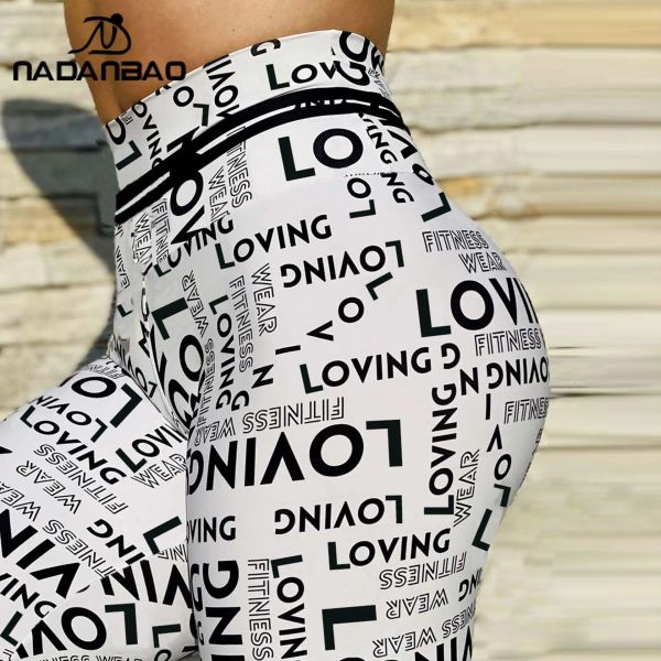 Outfit Nadanbao Classic Black White Lettere White Stampa senza cuciture Sexy Yoga Leggings Women Causal Pants Pants High Waist Legging