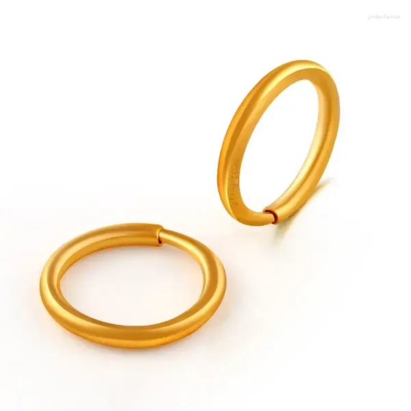Orecchini a cerchio una coppia in oro giallo 999 24 carati per donna, fascia con superficie polacca Lucky, diametro 10 mm