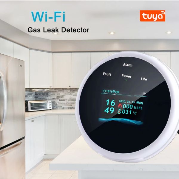 Detektor Tuya WiFi -Gaslecksensor Smart Life Complustible Erdgas Alarmsensor Temperatur Detektor LED -Anzeige Bildschirm App Control