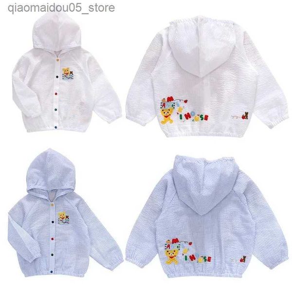 Camicie Rash Guard 2023 Abbigliamento per bambini Nuovi ragazzi e ragazze Cartoon Xiongxin Felpa con cappuccio ricamata con cardigan Sunshine Camicia con aria condizionata Q240227