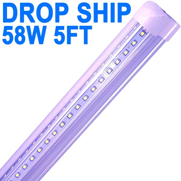 Lâmpada LED para loja 58W 5FT, 5800lm 6500K branco super brilhante, tubo LED T8 integrado em forma de V Luminária de teto conectável para gabinete de bancada EUA crestech