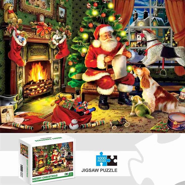 Puzzle 1000 pezzi Buon Natale Jigsaw Puzzle Home Decor Adulti Puzzle Giochi Divertimento per la famiglia Puzzle da pavimento Giocattoli educativi per bambiniL2403