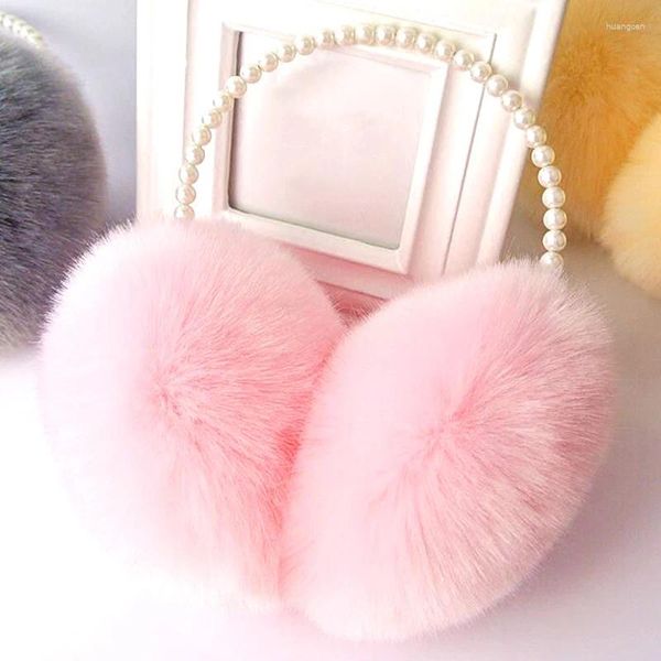 Berretti invernali paraorecchie in peluche per le donne imitazione perla fascia soffice paraorecchie in pelliccia sintetica copertura antivento caldo più caldo