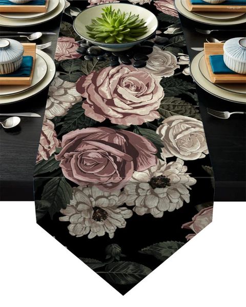 Toalha de mesa planta flores folhas verdes corredores para decoração de festa de casamento corredor moderno decoração de cozinha casa