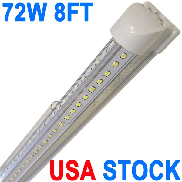 Lâmpada LED para loja de 72 W 8FT, 7200lm 6500K branco super brilhante, luminária de teto conectável, lâmpada tubular LED T8 integrada em forma de V para gabinetes de bancada USA STOCK crestech