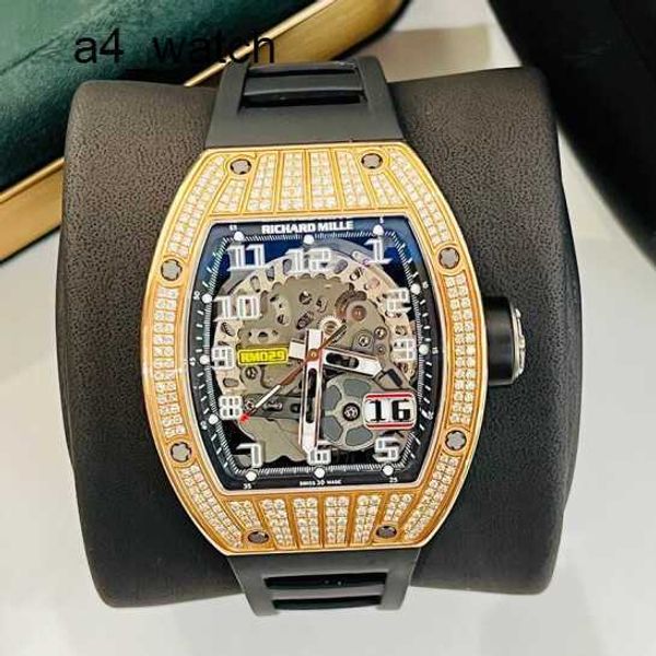 Relógio de celebridade relógio de pulso icônico RM relógio de pulso Rm029 relógio mecânico automático Rm029 ouro rosa diamante original moda lazer negócios máquina esportiva
