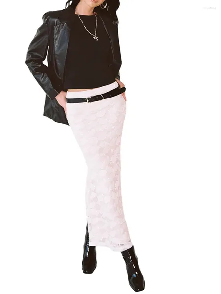 Юбки женские S Летняя длинная прозрачная юбка белая эластичная лента с кружевом и цветочным карандашом