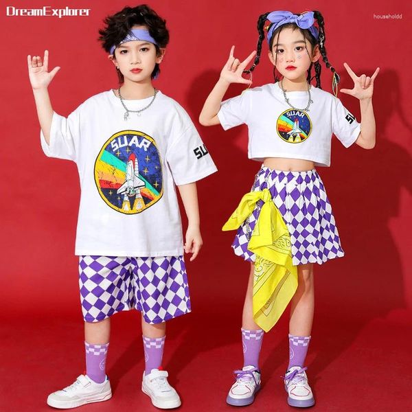 Kleidung Sets Hip Hop Jungen T-shirt Street Dance Helle Farben Shorts Mädchen Crop Top Plaid Röcke Kind Sommer Kleidung Kinder Jazz Kostüme