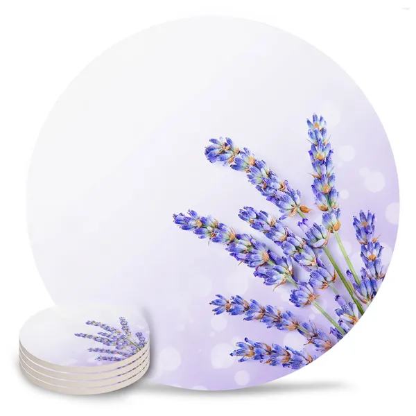 Tischsets Lavendel Lila Blumen Keramik Set Küche Rundes Tischset Luxus Dekor Kaffee Teetasse Untersetzer