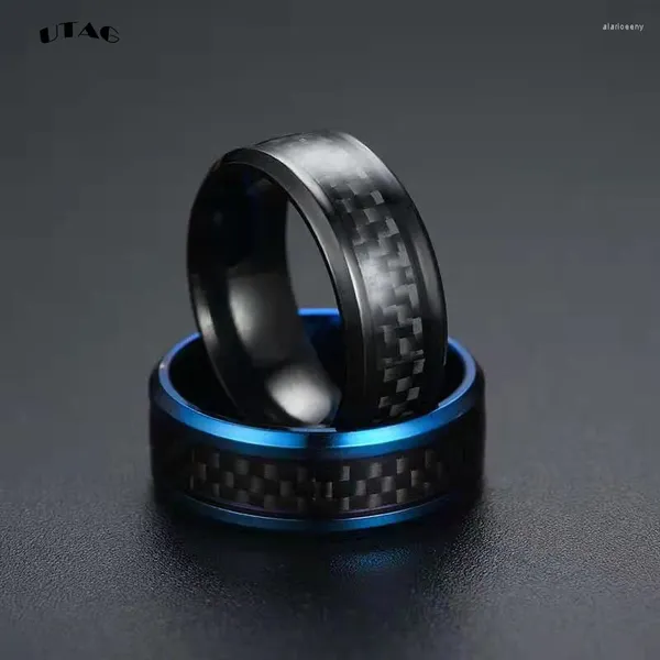 Cluster-Ringe UTAG Herren 8 mm Wolframcarbid-Ring Blau Schwarz Stahl abgeschrägte Kante Ehering Größe 6-13 Comfort Fit Verkaufen