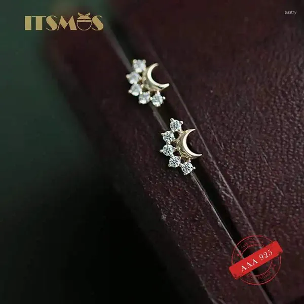 Серьги-гвоздики ITSMOS S925, стерлинговое серебро 14 карат, позолоченный циркон, MOON Pave, изысканное простое искусство, японские мини-серьги для женщин
