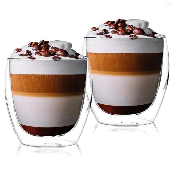 Copos de vinho 2 pc Macchiato Vidro 2 x 250 ml Calor Sensível Parede Dupla Xícara de Café Cocktail Chá Caneca de Leite