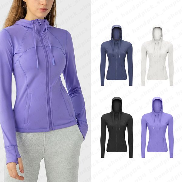 Lu Damen Sportjacke mit Reißverschluss, Yoga-Mantel, schnell trocknende Strickjacke mit Kapuze, Fiess Running Sportwear, Fitnessstudio, Workout-Tops, Mädchen, elastische Jogging-Jacken, A-46