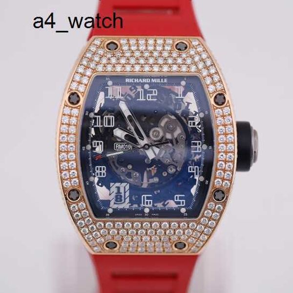 Últimos relógios de pulso femininos Relógio de pulso RM Relógio Rm010 Série masculina Relógio 18k ouro rosa definido com exibição de data de diamante Mecânica automática Swiss World Luxury Back Set