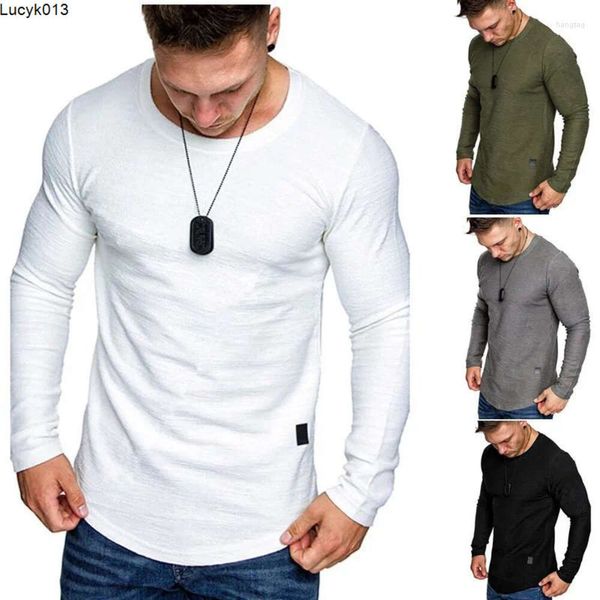 Camisetas masculinas outono inverno homens de manga comprida camiseta esportes casual tripulação pescoço top bottoming camisa