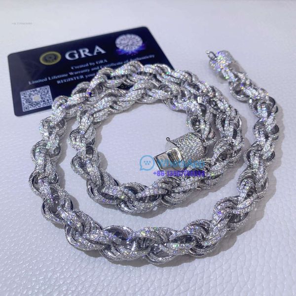 Colar banhado a ouro Sterling Sier 8mm VVS D Cor Iced Out Hip Hop Jóias Diamante Moissanite Corda Corrente