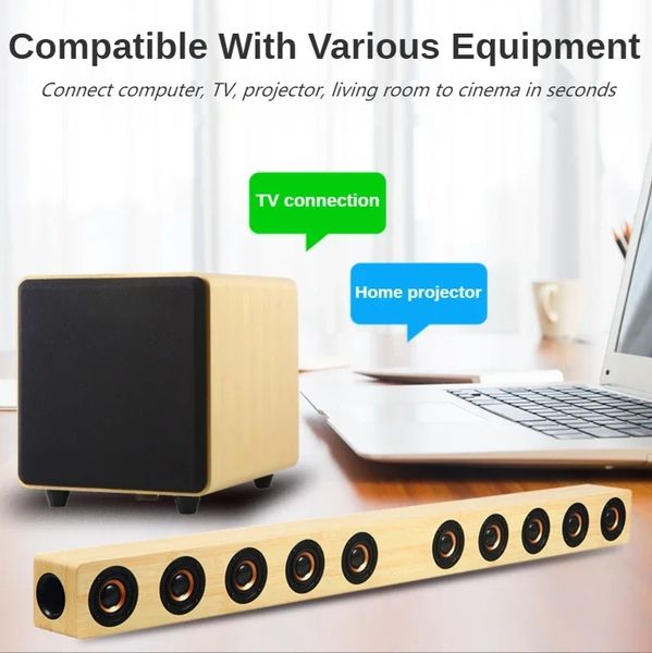 Altoparlante Bluetooth Home Theater in legno Subwoofer indipendente Chip DSP Centro musicale PC TV Soundbar Stereo Surround Echo Boombox da parete