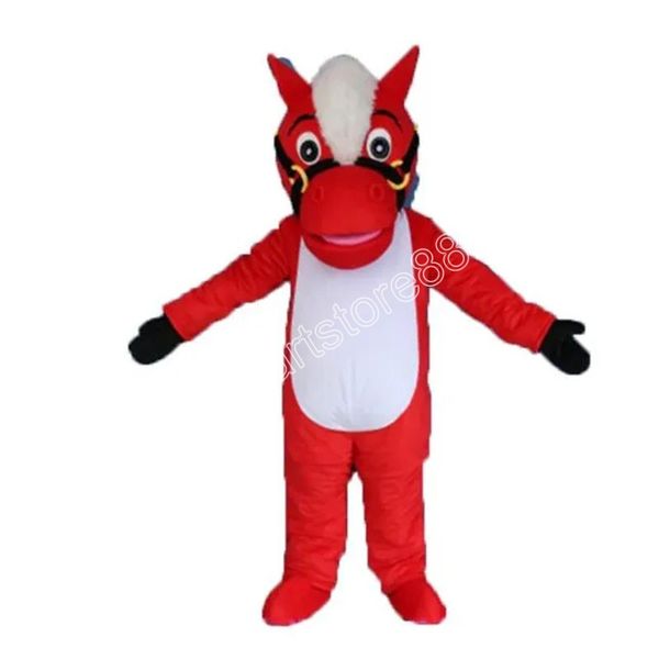 2024 Halloween Super Bonito Natal Cavalo Vermelho Mascote Traje Festa de Aniversário Anime Tema Fantasia Vestido