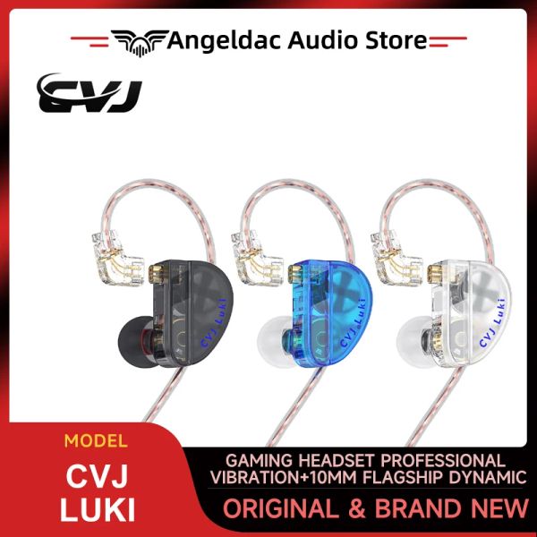 Fones de ouvido cvj luki unidade dupla vibratória para jogos fone de ouvido profissional vibração + 10mm carro-chefe dinâmico com microfone hd