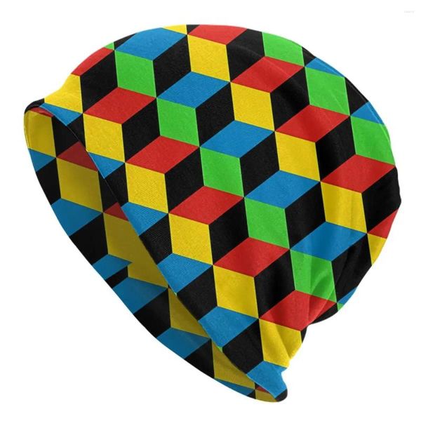 Beralar Qbert Video Oyunu Çok Renkli Bloklar Sport Beanie Caps Kafatalar Beanies Kayak Bonnet Homme Şapkaları
