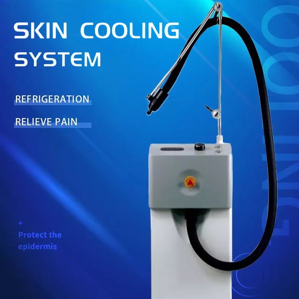 800 W de potência, baixo ruído -20 ° C Dispositivo de resfriamento de pele com ar frio 2 sondas para tratamento a laser Recuperação de pele danificada Remoção de dor Proteção de epiderme