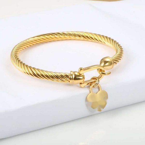 Bracciale rigido in acciaio al titanio caldo in vendita Cavo in filo color oro Bracciale rigido con ciondolo a forma di cuore con chiusura a gancio per donna Uomo Regali di gioielli da sposa