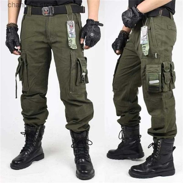 Calças masculinas calças de carga macacão masculino roupas do exército calças táticas militares trabalho muitos bolso combate estilo do exército homens calças retas t240227