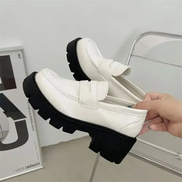 Sapatos de vestido branco plataforma feminina mary janes redondo dedo do pé feminino calçados mocassins estilo britânico boca rasa oxfords tênis casuais