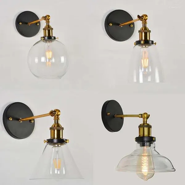 Lâmpada de parede americana simples retro luz de vidro interior led ângulo ajustável decoração arandela el sala de estar quarto