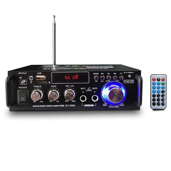 Усилитель 12V/220V BT298A 2CH ЖК -дисплей Digital Hifi Audio Stereo Power усилитель BluetoothCompatible FM Radio Car с дистанционным управлением