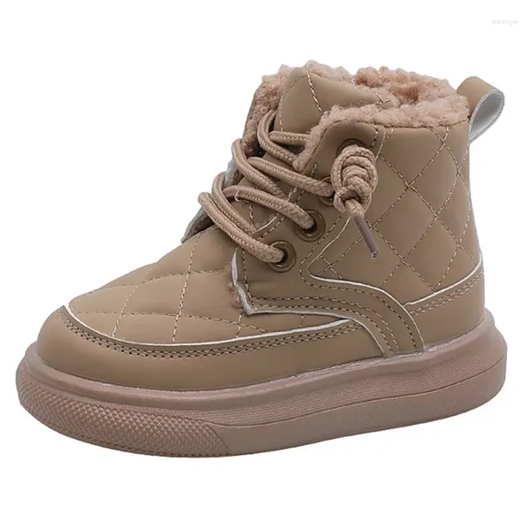 Botas Kruleepo Crianças Meninas Meninos Curto Bebê Crianças Pelúcia Quente Outono Inverno Neve PU Couro Casual Pão Sapatos Não Deslizamento