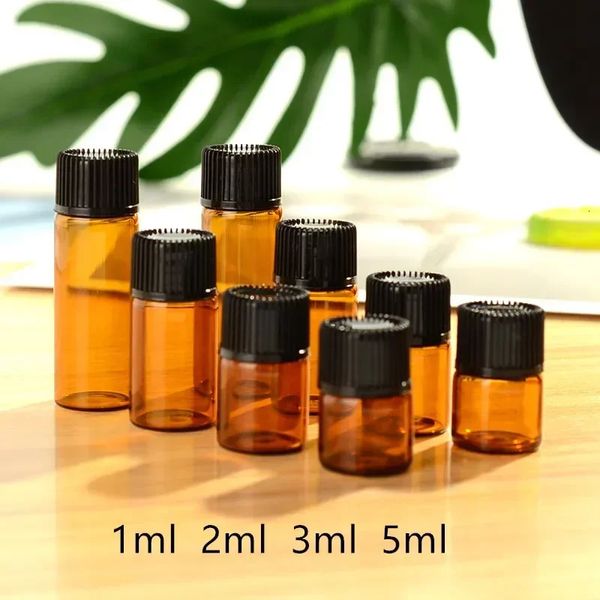 100 Stück 1 ml, 2 ml, 3 ml, 5 ml, leere Braunglas-Flasche für ätherische Öle, dünnes Glas, kleine braune Dram-Parfümölfläschchen, Probentestflasche 240220