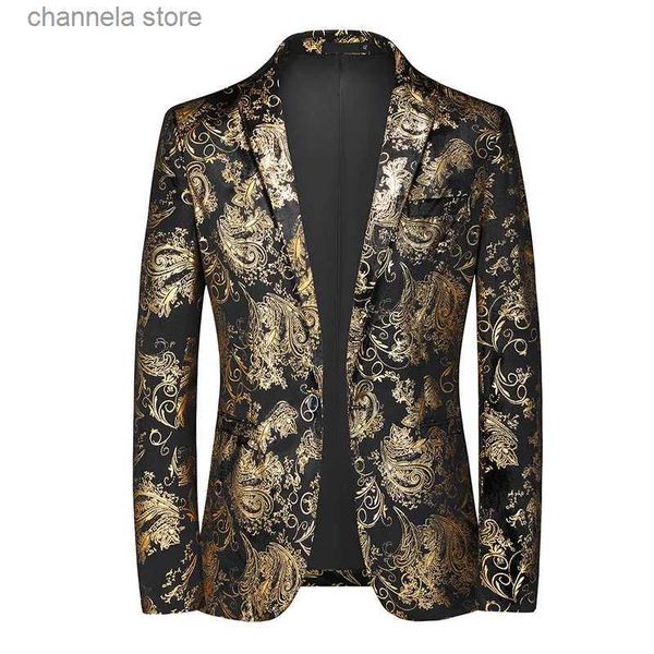 Jaquetas masculinas Plus Size 6XL-M Primavera Luxo Homens Retro Gold Print Blazers 2022 Novo Slim Wedding Nightclub Party Dress Homens Roupas Terno Jaqueta T240227