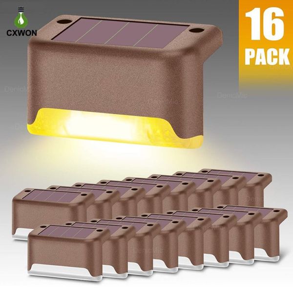 Luce solare per recinzione Confezione da 16 luci a LED per esterni Lampada da palo per scale esterne impermeabile in bronzo per patio giardino Pathway255B