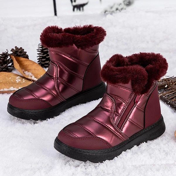 Botas moda casual feminina inverno alta anti-skid pelúcia quente forrado tornozelo sapatos macios e confortáveis botas de mujer ao ar livre deslizamento-on