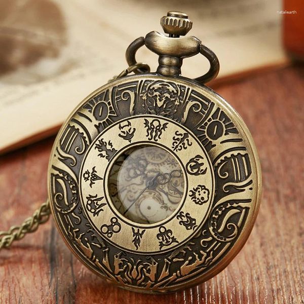 Relógios de bolso chinês zodíaco oco relógio de quartzo colar corrente pingente mulheres homens presentes