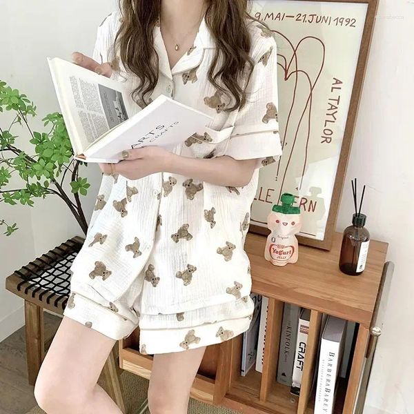 Orso da sonno da donna Orso singolo set morbido a petto Due camicie Shorts Sump Funny Women Kawaii Home Piece Carunone Pigyas Summer Summer