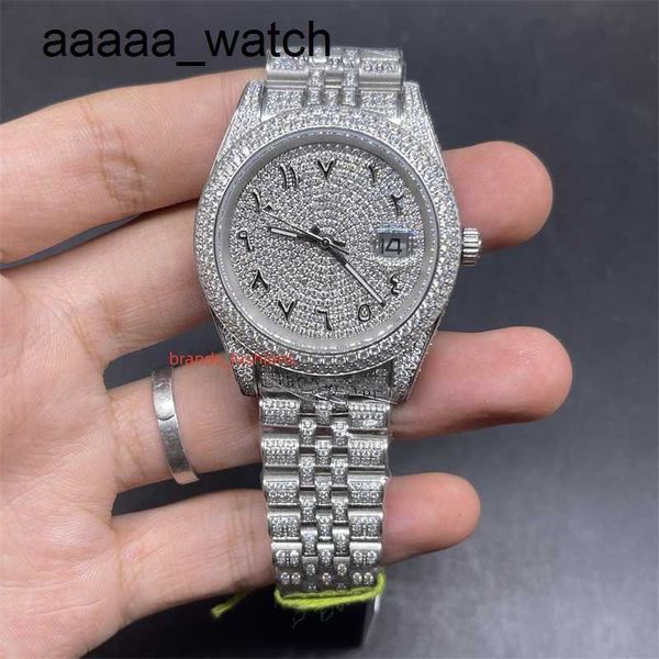 Diamantes Relógios Populares Mens Iced Out Watch Prata Face Escala Numeral Árabe Jubileu Banda Tamanho 41mm Movimento Automático