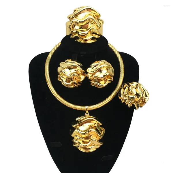 Комплект ожерелья и сережек, продажа, большой кулон, легкий, смелый, женский, для свадебной вечеринки, банкета, итальянские позолоченные украшения, FHK16649