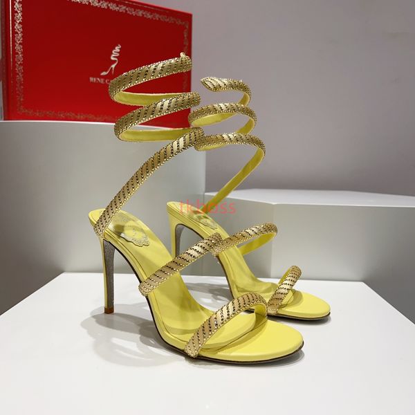Rene caovilla lüks tasarımcılar ayak bileği saran akşam ayakkabıları margotlar süslemeli süet sandal yılanlar strass stiletto topuklu kadınlar yüksek topuklu boyut 34-43