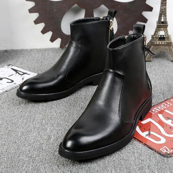 Botlar Erkekler Lüks Moda Düğün Partisi ayak bileği Boot Siyah İnek Deri Ayakkabı Yakışıklı Kısa Botalar Maskulinas Zapatos de Hombre