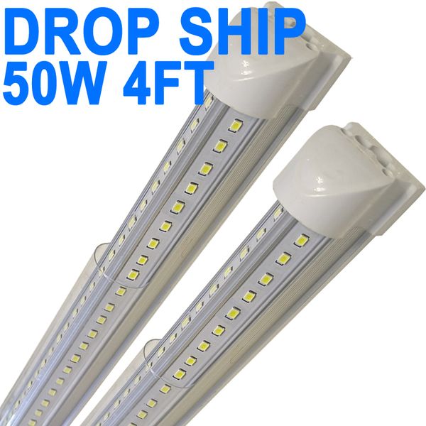 50W 5000LM 6500K, 4FT LED-Ladenleuchte, durchsichtige Abdeckung, verbindbare LED-Röhrenleuchten, V-förmige integrierte T8-LED-Beleuchtung, LED-Deckenleuchten für Garagenlager crestech