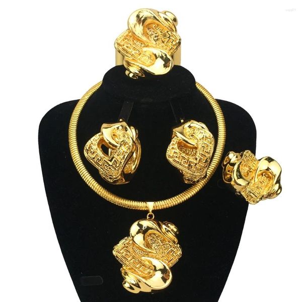 Halskette-Ohrringe-Set, verkauft italienischer vergoldeter Schmuck, Damen-Hochzeit, Party, Bankett, großer Anhänger, leicht, kräftig, FHK16700