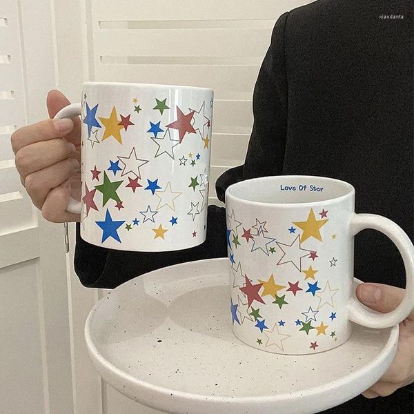 Canecas Coreano Ins Y2K Estrelas Coloridas Cerâmica Caneca Moda Bonito Leite Café Copo Kawaii Escritório Café Água Chá da Tarde Presente