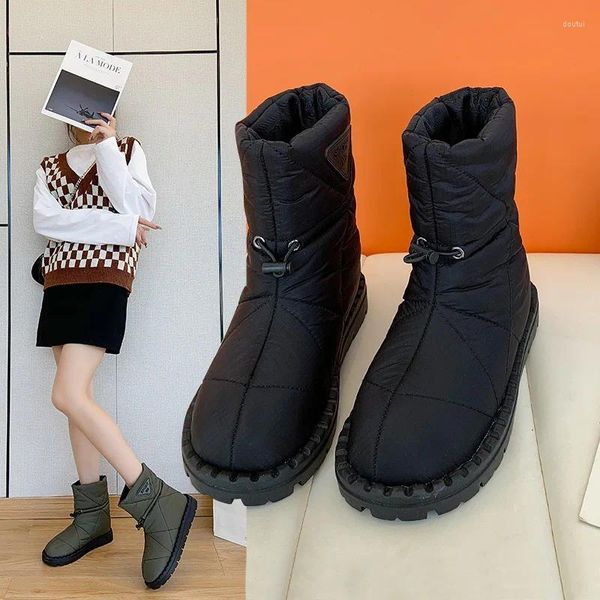 Stiefel Baumwolle Damen Slip-on Winter Plüsch Verdickter Schnee Vielseitig Lässig Warm Halten Fell Wasserdichte Stiefeletten