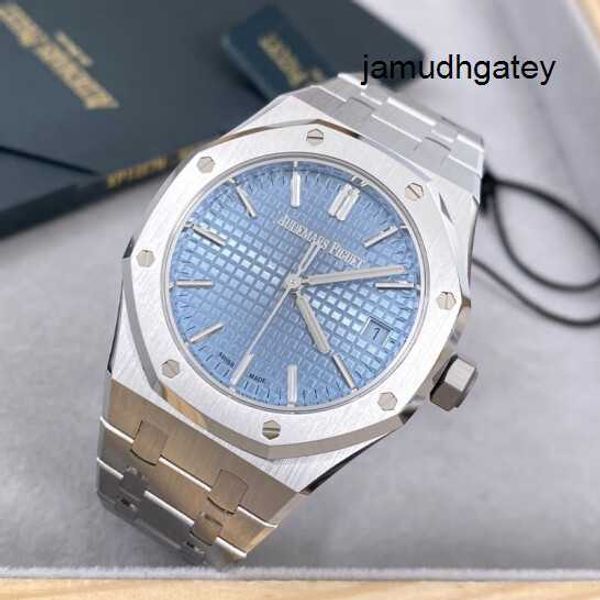 Relógio de pulso feminino marca AP Relógio de pulso Royal Oak Series 15550ST.OO.1356ST.08 Placa azul gelo masculino e feminino moda lazer negócios relógio esportivo